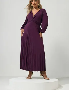Women's Knot Pleated Maxi Dress in Purple Size: 20 - Purple - Size: 20 - Yours - FashionsVida