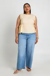 Womens Plus Tie Side Top - Yellow - Size 18 Uk