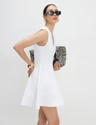 Cotton Rich V-Neck Mini Fit & Flare Dress White female