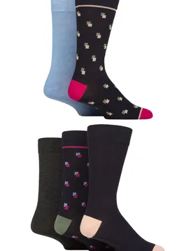 Mens 5 Pair SOCKSHOP Bamboo Patterned Socks Square Spotty Navy 7-11 - Multi Coloured - Size: 7-11 Mens - Wildfeet - FashionsVida