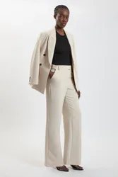Women's Tailored Wide Leg Trouser in Stone Size: 10 - Stone - Size: 10