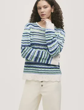 Women's Audrenia Knitted Striped Long Sleeve Top in Aqua Size: 18 - Aqua - Size: 18 - Finery London - FashionsVida