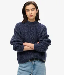 Superdry Damen Pullover mit Stehkragen und Zopfmuster Marineblau - Größe: 36