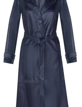 Women's Long Length Tie Belt Trench Coat-Ongar in Black Size: 20 - Black - Size: 20 - Infinity Leather - FashionsVida