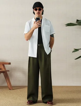 Pantalones de traje de pierna ancha y bolsillo con ajuste holgado para hombre S - Shein - FashionsVida