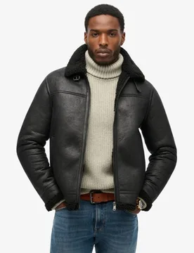 Superdry Herren Pilotenjacke aus Lammfellimitat Schwarz - Größe: S - 189.99 - FashionsVida