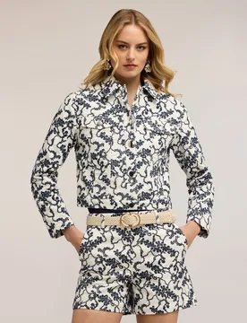 Chaqueta de mujer de drill con bordado floral modelo con ajuste regular y cierre frontal con botones - Motivi - FashionsVida