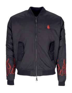Giubbotto Bomber Uomo Embroidered Flames Bomber Black/red - VISION OF SUPER - FashionsVida