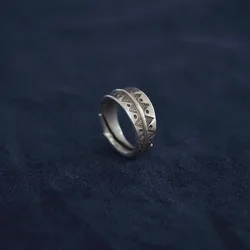 Handmade Retro Totem Open Ring for Men Women Vintage Boho Tribal Pattern Stainless Steel Adjustable Finger Ring