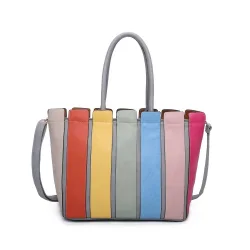 Women's MultiColour Striped Medium Tote Shoulder Handbag in Grey - Grey - Size: One Size