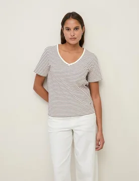 Camiseta de mujer de algodón orgánico con cuello pico - Yerse - FashionsVida