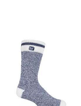 Pair Navy Block Twist Thermal Socks Men's 6-11 Mens - - Multi Coloured - Size: 6-11 Mens - Heat Holders - FashionsVida