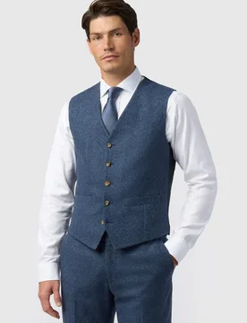 Mens Single Breasted Sleeveless Five Button V-Neck Plain Tailored Suit Waistcoat In Blue Wool - Size 38 (Chest) - Alexandre Silver Label - FashionsVida