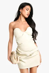 Womens Pu Ruched Mini Skirt - Off-White - Size 14 Uk