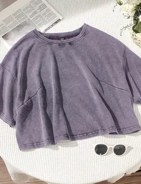 Camiseta de manga corta de algodón con estampado floral de nieve lavada en lila púrpura, talla grande, primavera 4XL - Shein - FashionsVida