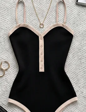 Camisola de mujer de alta calidad con botones delanteros en contraste de color, estilo coreano, ajuste ceñido y favorecedor, camisola de punto para u - Shein - FashionsVida