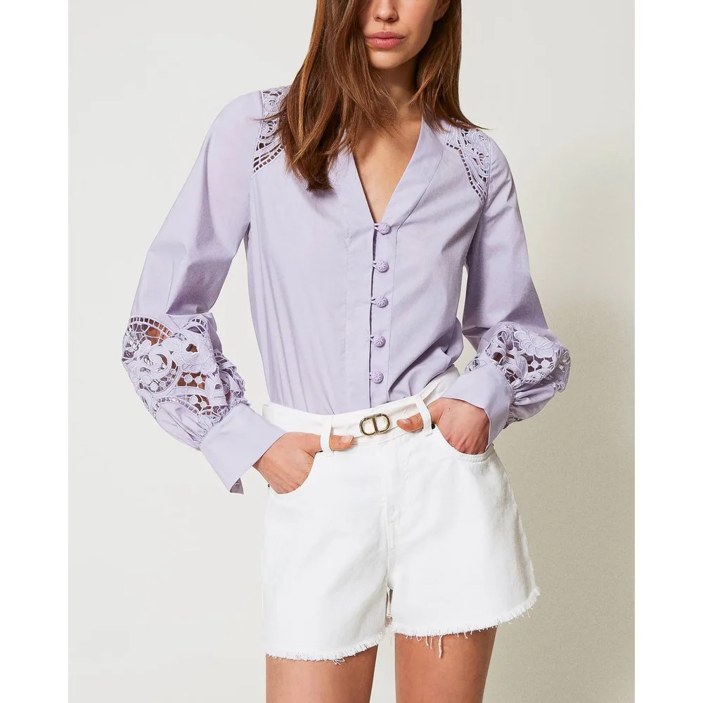Camisa de mujer de popelina con bordado inglés - Twinset - FashionsVida