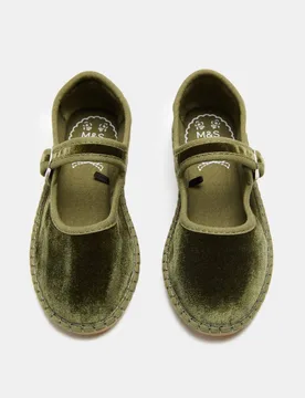 Kids' Stitch Sole Ballet Pumps (4 Small - 2 Large) Dark Green Female - M&S - FashionsVida