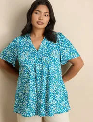 Floral V-Neck Blouse Green female