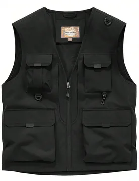 Chaleco de pesca para hombre para actividades al aire libre en verano, chaleco táctico con cuello alto y múltiples bolsillos para primavera y otoño - Shein - FashionsVida