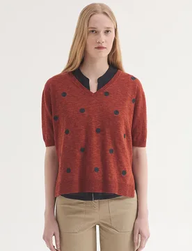 Jersey de mujer con lunares bordados y escote de pico - Nice Things - FashionsVida