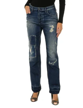 Womens Long Worn And Torn Effect Denim Pants 6y5990-5d3uz - Blue Cotton - Size 27 (Waist) - Armani - FashionsVida
