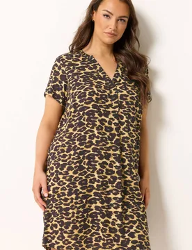 Women's Leopard Pleat Front Dress in Brown Size: 30-32 - Brown - Size: 30-32 - Yours - FashionsVida