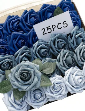 Flores artificiales Floroom, 7/12/17/22/27 tallos, rosas pálidas realistas de espuma falsa con tallos, adecuadas para ramos de boda DIY, centros de m - Shein - FashionsVida