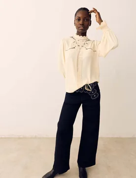 Broderie High Neck Blouse Ecru female - Per Una - FashionsVida
