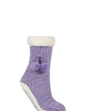 Women's 1 Pair Elle Chenille Slipper Socks with Moccasin Sole Light Lavender 4-8 - Purple - Size: Small - SockShop - FashionsVida