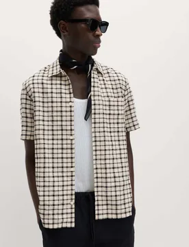 Linen Rich Check Short Sleeve Shirt Ecru Mix male - M&S - FashionsVida