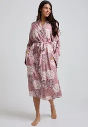 Corina Kimono Style Aster Patchwork Print Robe In Pink - S
