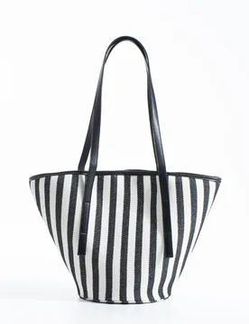 Women's Striped Canvas Tote Bag - Multicolor - Size: One Size - Belissh - FashionsVida