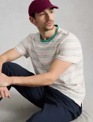 Pure Cotton Striped Crew Neck T-Shirt Green Mix male