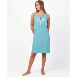 Camisón midi de mujer de punto viscosa con detalles bordados