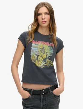 Superdry Damen Iron Maiden x Superdry Band-t-shirt mit Flügelärmeln Schwarz - Größe: 36 - 39.99 - FashionsVida