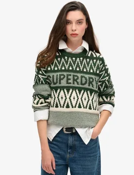 Superdry Damen Pullover mit Rundhalsausschnitt und Logomuster Grün - Größe: 36 - 89.99 - FashionsVida
