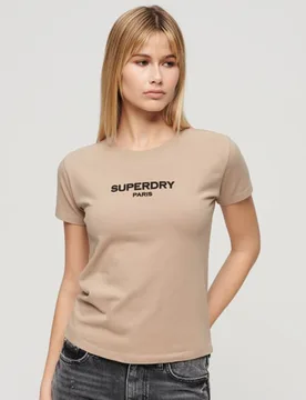 Superdry Damen Eng Anliegendes Sport Luxe Oberteil mit Grafik Hellgrau - Größe: 38 - 44.99 - FashionsVida