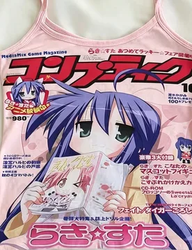 Top de tirantes finos de poliéster rosa para mujer, estampado de revista de anime, corto, alta elasticidad, esencial de verano L - Shein - FashionsVida