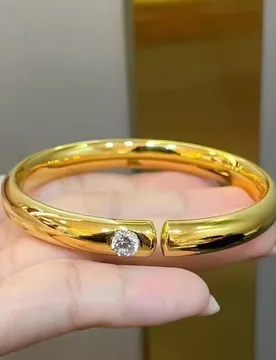 K Gold‑Plated Stainless Steel Adjustable Open Cuff Bracelet, Glossy Crystal Inlaid Punk Bangle, Men Women Birthday Gift - Aliexpress - FashionsVida