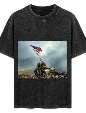 US flag being raised by US Marines on Mt. Suribachi in Iwo Jima, colorized by Alex Lim from a photo by Joe Rosenthal, Fe T-Shirt - Aliexpress - FashionsVida