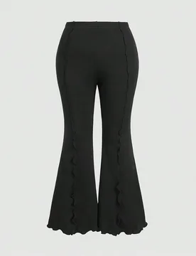 Pantalones negros versátiles acampanados con estructura dividida de cintura alta para mujeres de talla grande 1XL - Shein - FashionsVida