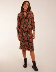 Raglan Keyhole Midi Dress - 8 / BLACK PATTERN - female