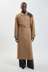 Women's Wool Tailored Trench Coat in Camel Size: 14 - Camel - Size: 14