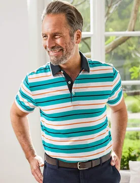 Kurzarm-Poloshirt Streifen - Grün gestreift - male - Size: 48 - Avena - FashionsVida