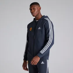 Manchester United x Mens Essentials Fleece 3-Stripes Full-Zip Hoodie Navy L