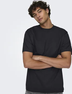 Cotton Crew Neck T-Shirt Black male - ONLY & SONS - FashionsVida