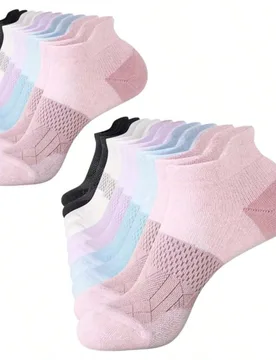 Pares de calcetines deportivos cortos de corte bajo para mujer, calcetines cortos de tubo para fitness, bádminton y running con pestaña, primavera/v - Shein - FashionsVida