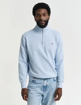 Mens Regular Fit Shield Logo Half Zip Sweatshirt - Light Blue Cotton - Size Medium - Gant - FashionsVida