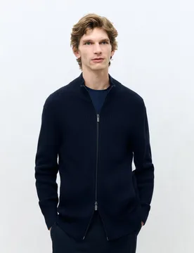 Chaqueta cremallera punto inglés con cuello alto de hombre - Dustin - FashionsVida
